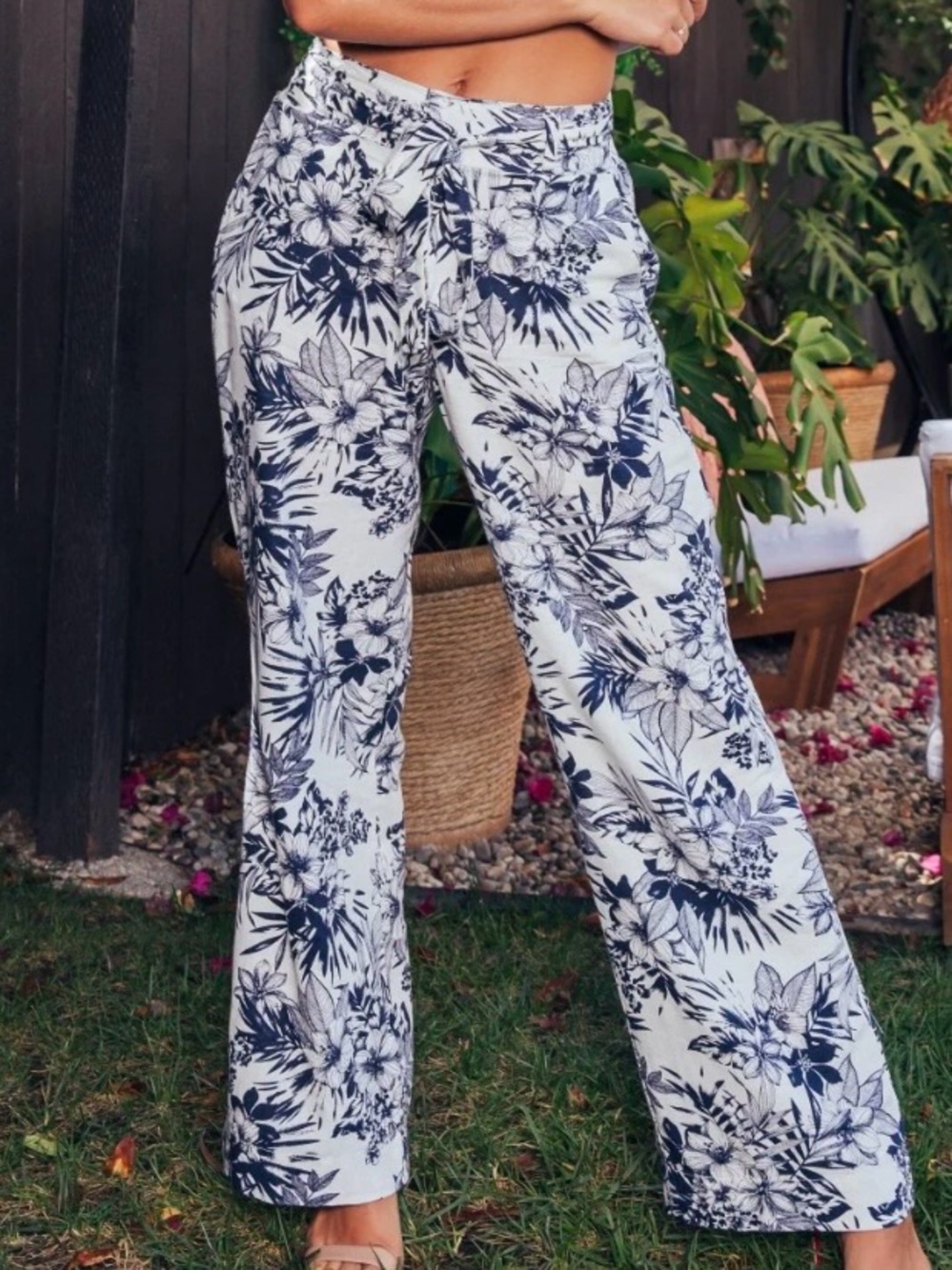 Beau Dawson Sound-style Floral LINEN Blend Smocked Waist Pants Medium